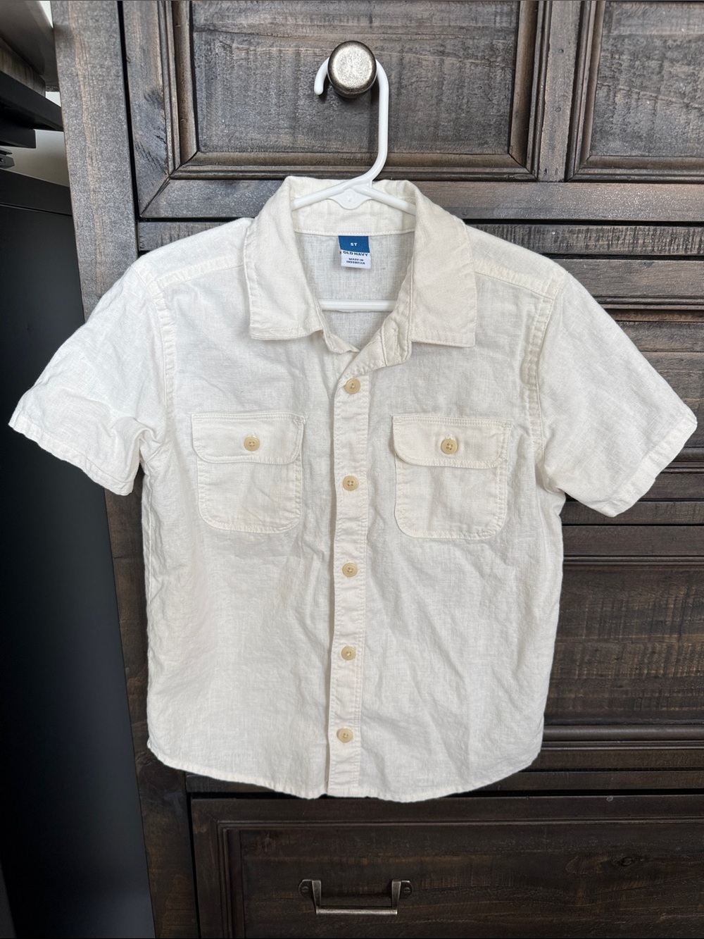 Old Navy Boys 5T White Linen Blend Button Down Shirt